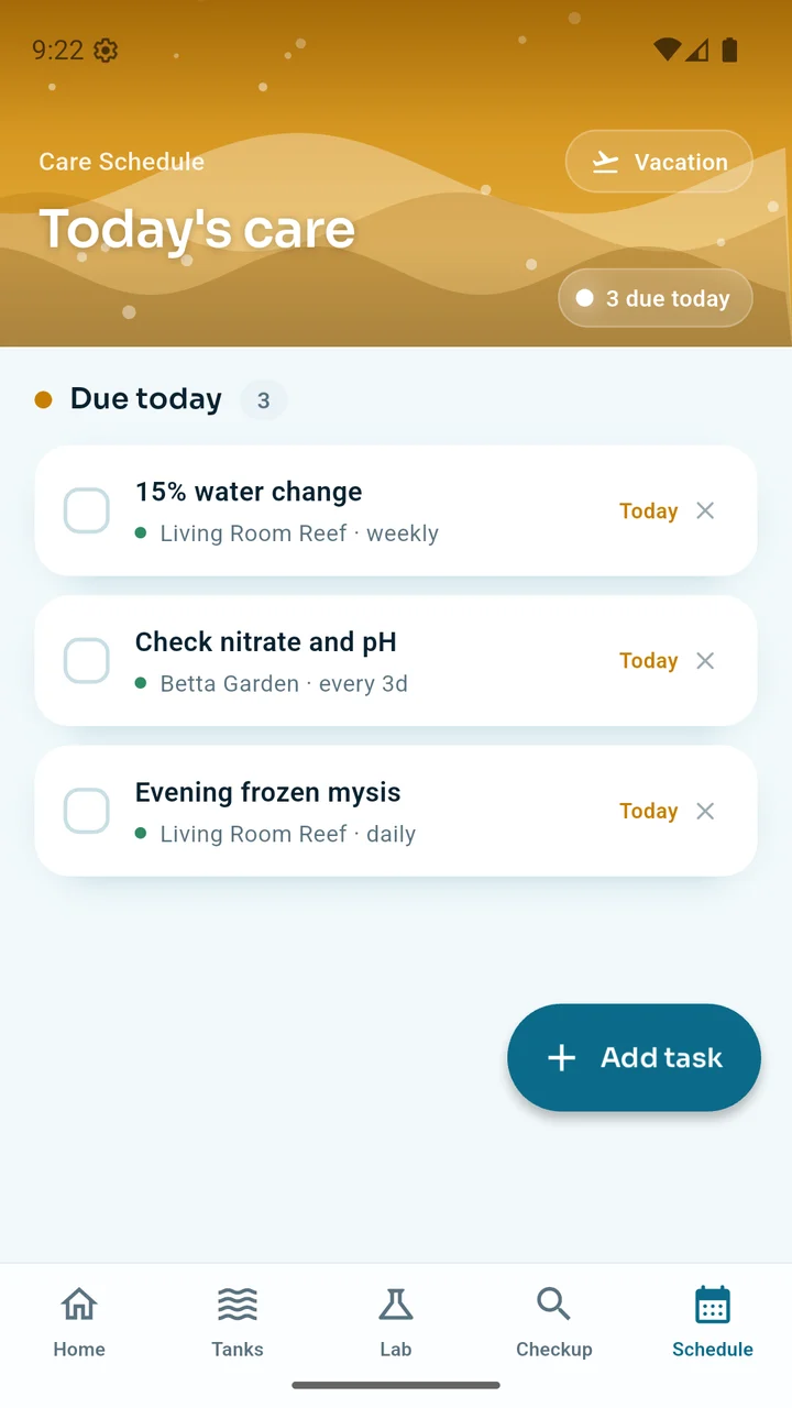 AI Aquarium Doctor care schedule screenshot